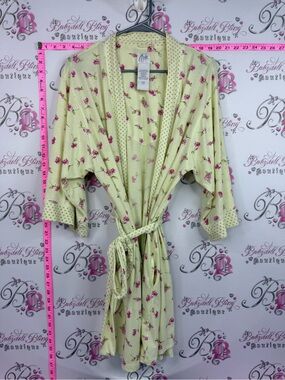 Aria robe tie up Pale Yellow Floral Robe with Pink Rose Print